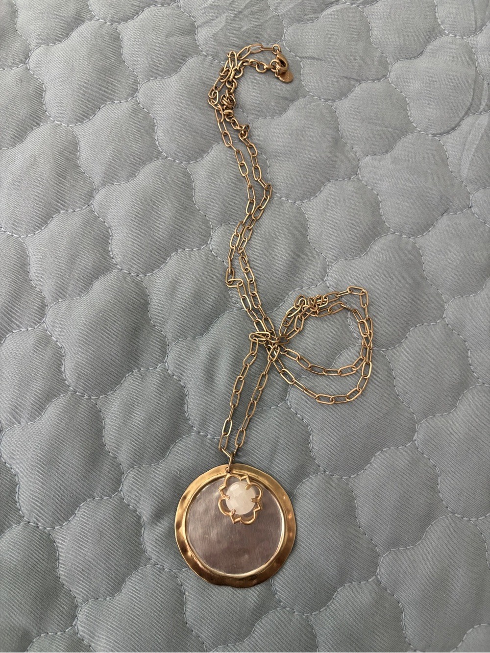 Stella & Dot Retired Gold-Tone Round Pendant Necklace with Flower Accent